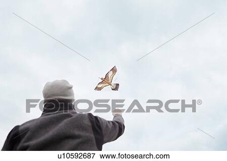 Man flies a kite View Large Photo Image Stock Photo - Man flies a kite. Fotosearch