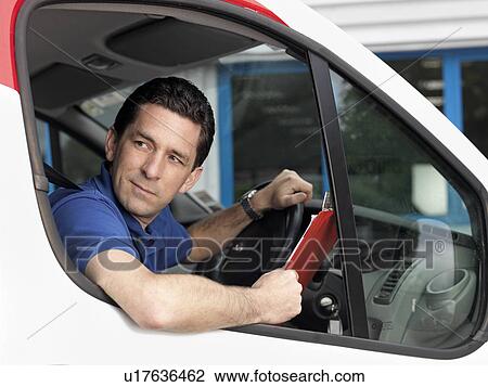 man in delivery van View Large Photo Image Stock Image - man in delivery van. Fotosearch