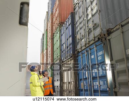 Port Workers With Shipping Containers View Large Photo Image Picture - Port Workers With Shipping Containers. Fotosearch