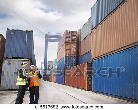 Port Workers With Shipping Containers View Large Photo Image Stock Image - Port Workers With Shipping Containers. Fotosearch