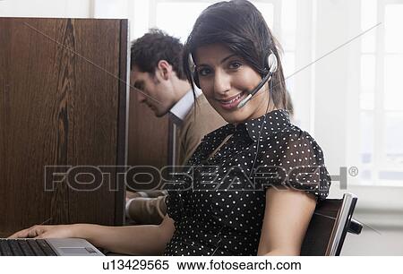 Portrait of call a call center operator View Large Photo Image Stock Photography - Portrait of call a call center operator. Fotosearch