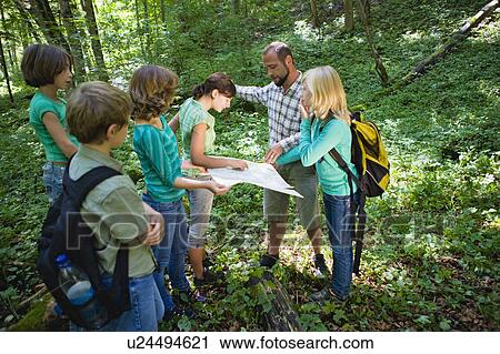 teacher and pupils at the wood View Large Photo Image Stock Image - teacher and pupils at the wood. Fotosearch