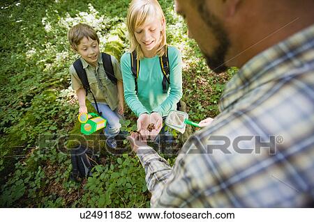 Stock Image - teacher and pupils at the wood. Fotosearch