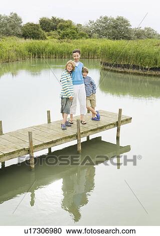Woman and children on jetty View Large Photo Image Stock Image - Woman and children on jetty. Fotosearch