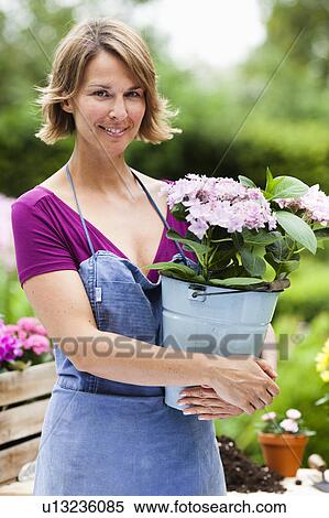 woman holding a bucket with flowers View Large Photo Image Stock Photography - woman holding a bucket with flowers. Fotosearch