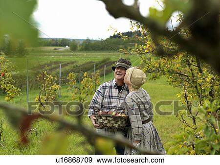 Woman kissing man in garden View Large Photo Image Stock Photo - Woman kissing man in garden. Fotosearch