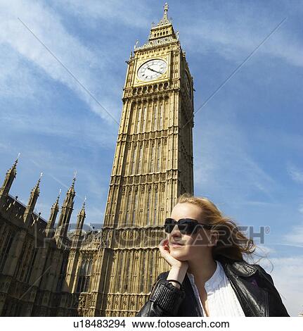 Woman next to big ben View Large Photo Image Picture - Woman next to big ben. Fotosearch