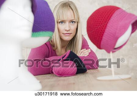 woman with self-made hats View Large Photo Image Stock Photo - woman with self-made hats. Fotosearch