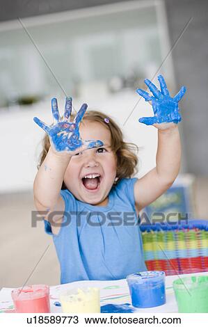 young girl playing with colours View Large Photo Image Stock Image - young girl playing with colours. Fotosearch