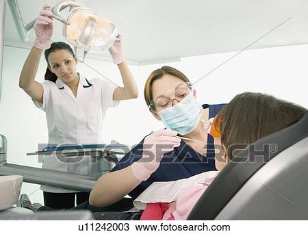 Stock Image - A dentist and nurse treating a patient. Fotosearch