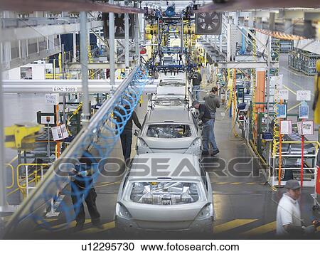 Stock Image - Car Plant Production Line From Above. Fotosearch