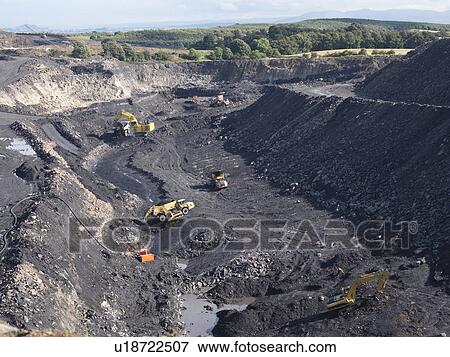 Stock Photo - Coal Mine With Diggers From Above. Fotosearch