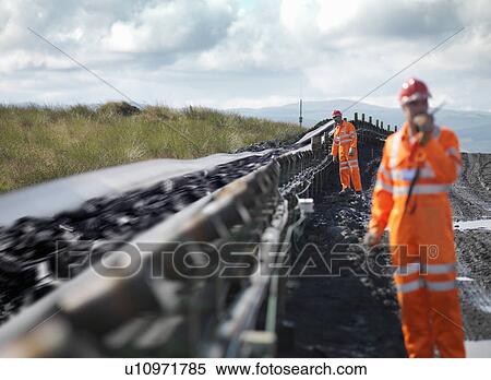 Coal Workers Inspecting Conveyor Belt View Large Photo Image Stock Photography - Coal Workers Inspecting Conveyor Belt. Fotosearch