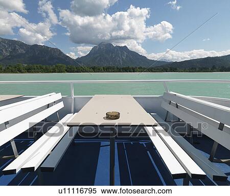 Empty table and benches on ferry on lake View Large Photo Image Stock Photography - Empty table and benches on ferry on lake. Fotosearch