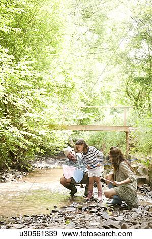 Family playing with nets in stream View Large Photo Image Stock Photo - Family playing with nets in stream. Fotosearch