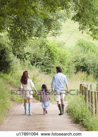Picture - Family walking together on lane. Fotosearch