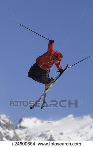 Picture - Freestyle skier in mid air.. Fotosearch