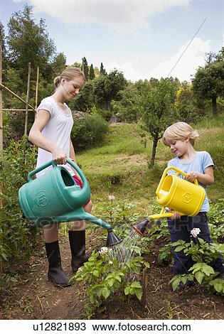 girl and boy watering plants View Large Photo Image Stock Image - girl and boy watering plants. Fotosearch