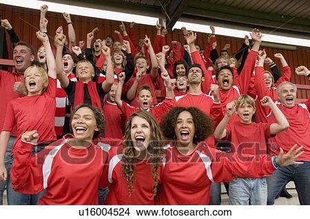 Picture - Group of football supporters celebrating. Fotosearch