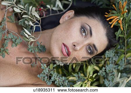 Headshot of a female with plants View Large Photo Image Stock Image - Headshot of a female with plants. Fotosearch