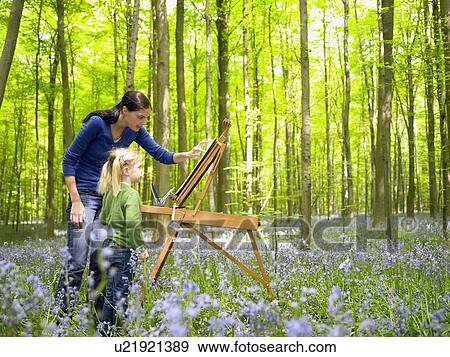 Mother and daughter painting, outdoors View Large Photo Image Stock Photo - Mother and daughter painting, outdoors. Fotosearch