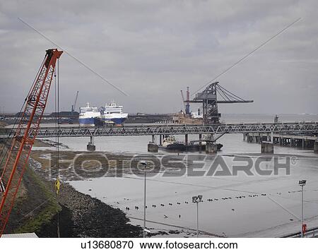 Stock Image - Port With Cranes And Ships. Fotosearch