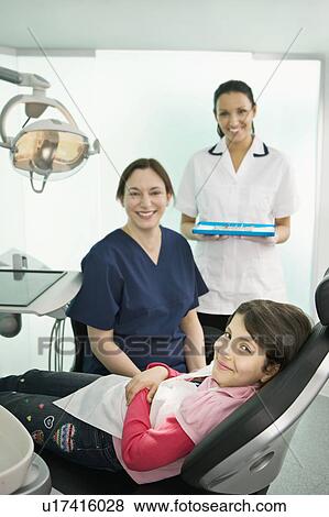 Stock Photo - Portrait of a dentist, nurse and patient. Fotosearch