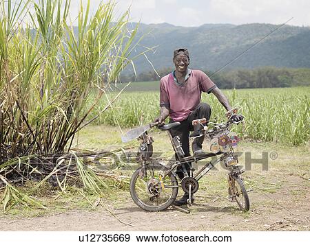 Stock Photo - Sugar Cane Worker With Bicycle. Fotosearch