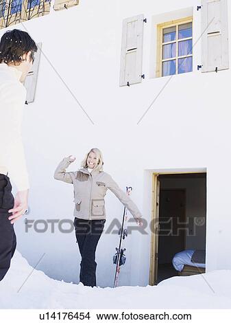 woman and man snowball fight View Large Photo Image Picture - woman and man snowball fight. Fotosearch