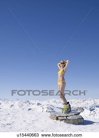 woman in bikini on mountain top View Large Photo Image Stock Image - woman in bikini on mountain top. Fotosearch