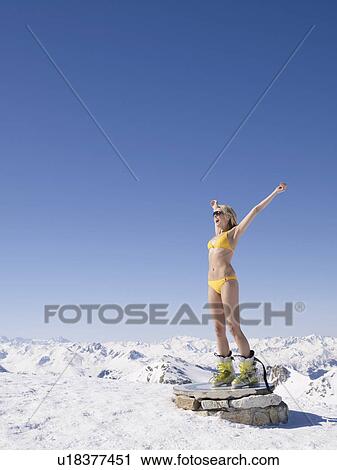 woman in bikini on mountain top View Large Photo Image Stock Image - woman in bikini on mountain top. Fotosearch