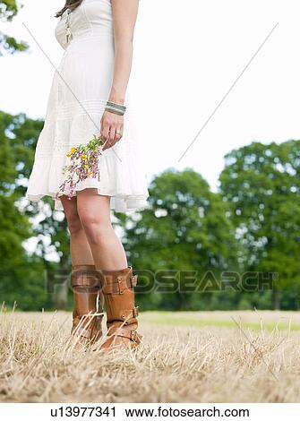 Woman in field holding flowers View Large Photo Image Stock Image - Woman in field holding flowers. Fotosearch