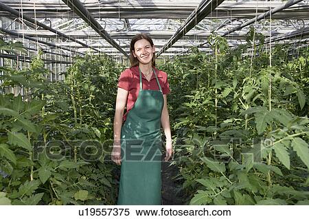Stock Photography - woman in greenhouse. Fotosearch
