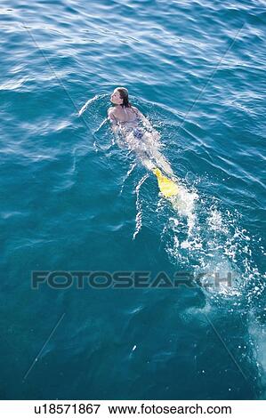 woman with flippers swimming View Large Photo Image Stock Photo - woman with flippers swimming. Fotosearch