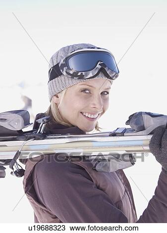 woman with skis on top of mountain View Large Photo Image Stock Image - woman with skis on top of mountain. Fotosearch