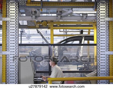 Stock Image - Worker At Controls On Production Line. Fotosearch
