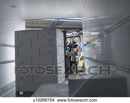 Picture - Worker Loading Fish Into Lorry. Fotosearch