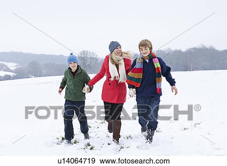Stock Photo - A mother and her son running. Fotosearch