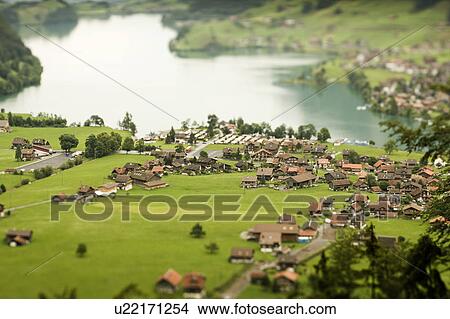 Aerial view of village on lake View Large Photo Image Picture - Aerial view of village on lake. Fotosearch