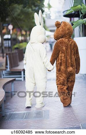 Bunny and bear going along the street View Large Photo Image Stock Photography - Bunny and bear going along the street. Fotosearch