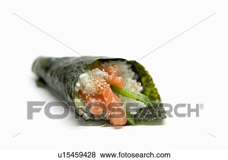 Stock Photo - Close up of piece of sushi. Fotosearch