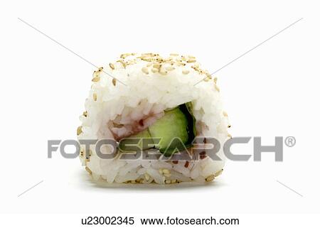 Stock Photography - Close up of piece of sushi. Fotosearch