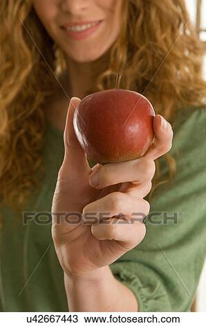 Close up of woman holding apple View Large Photo Image Stock Image - Close up of woman holding apple. Fotosearch