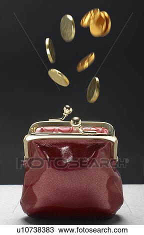 Coins falling into purse View Large Photo Image Stock Image - Coins falling into purse. Fotosearch