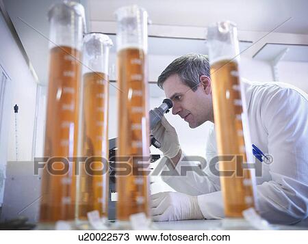 Stock Image - Expert analyzing brewery samples. Fotosearch