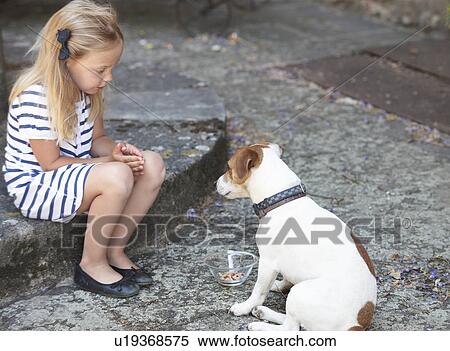 Stock Photography - Girl feeding a dog. Fotosearch