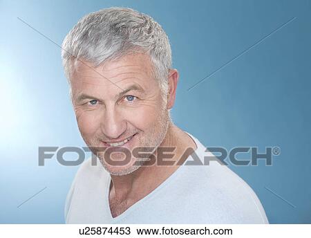Stock Image - Grey hair man smile portrait. Fotosearch