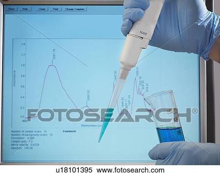 Stock Photography - Hands holding sample in front of monitor. Fotosearch