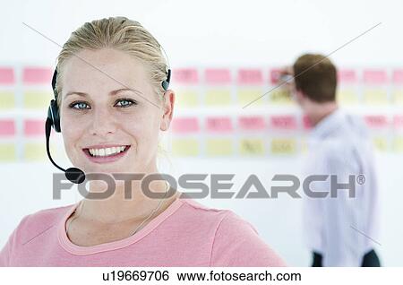 Happy tele worker View Large Photo Image Stock Photograph - Happy tele worker. Fotosearch