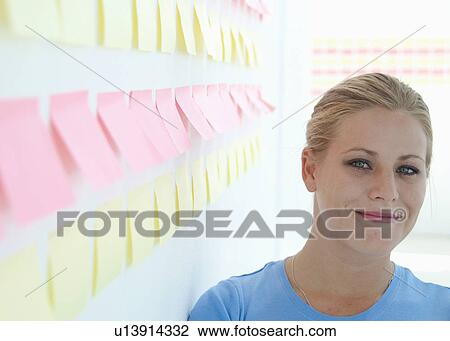 Happy woman with sticky notes View Large Photo Image Stock Image - Happy woman with sticky notes. Fotosearch